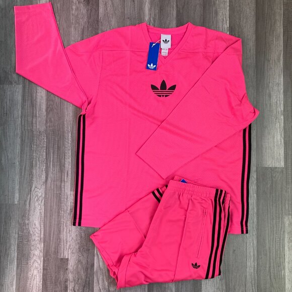 NWT ADIDAS ORIGINAL XL PINK TOP AND TRACK PANTS 3 STRIPE OUTFIT SET - Picture 3 of 8